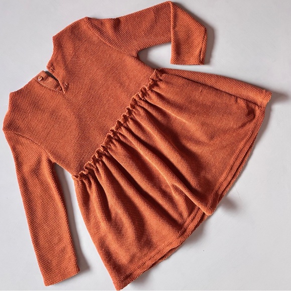 ZARA Baby Ruffle Pleated A-Line Double Layered Waffle Knit Long Sleeve Dress - Picture 2 of 10